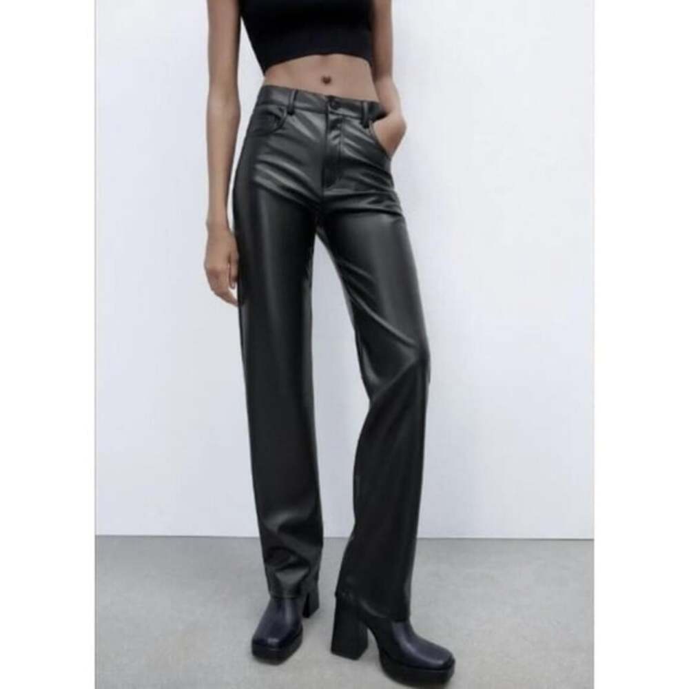 Zara Wide Leg High Rise Faux Leather Pants Size 0